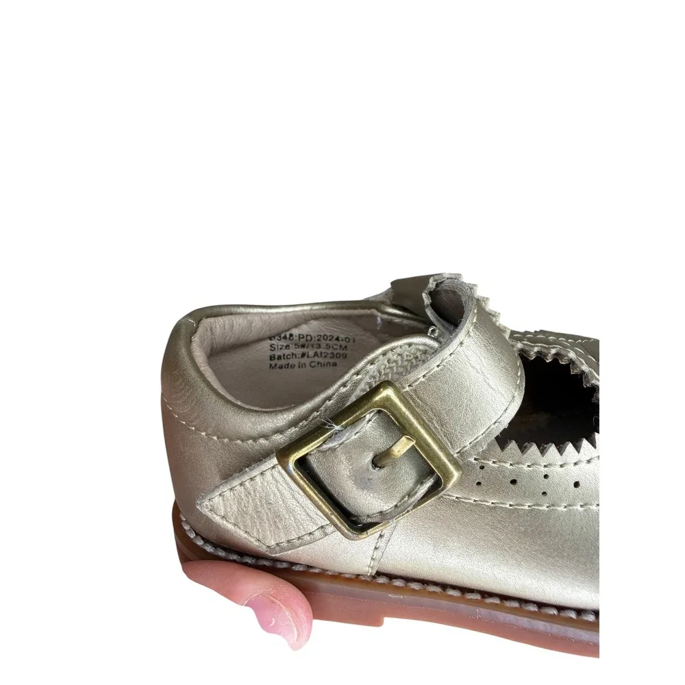 Felix & Flora Gold Metallic Mary Jane T-Strap Shoes Toddler Girls Size 5W 13.5CM